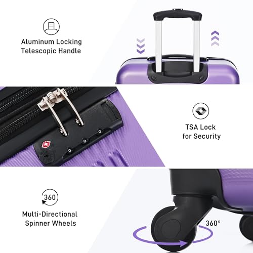 Lightweight 3-Piece Hardside Luggage Set with Spinner Wheels - Expandable Travel Suitcase Set in Purple4