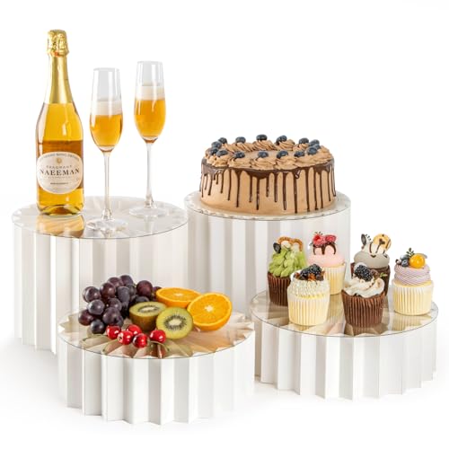 PUERSI Pack de 4 Elevadores de Buffet, Soporte de Pastelería Decorativos Plegables, Apto para Exhibición Alimentos para Fiestas, Compatible con Bases Acrílico y Cartón - Blanco