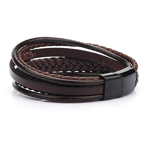Men's Black Leather Multi-Strand Bracelet Casual Brown Braided Bracelet2
