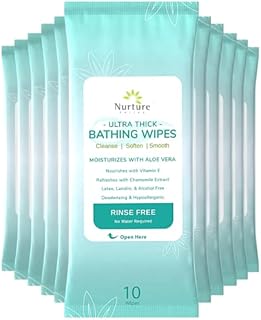Nurture XL Ultra Thick Body Wipes for Adults w/Aloe | 120 Extra Large Disposable Cloth Wet Wipes | Cleansing No Rinse Bathing Washcloths, Waterless Shower Adult Bath Wipe for Women, Men & Elderly