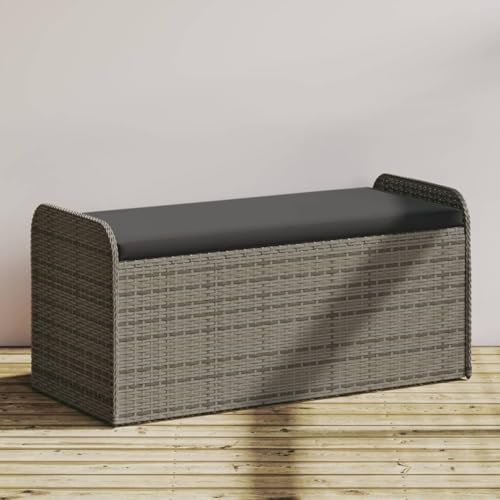 Tidyard Banco almacenaje,Banco almacenaje Exterior,Arcón Exterior, Baúl almacenaje,Banco para Exterior,Banco de almacenaje con cojín ratán sintético Gris 115x51x52 cm