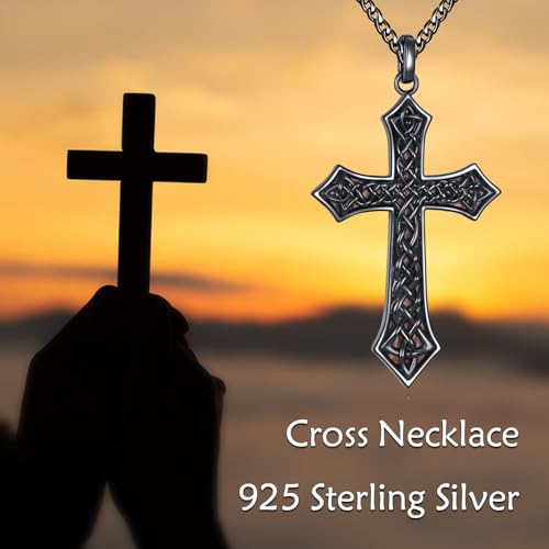 Cross Necklace for Men Women 925 Solid Sterling Silver Crucifix Pendant Necklace for Him Men4