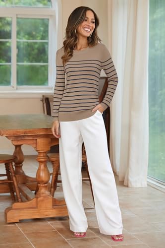Image of Arach&Cloz Women's Wool Blend Classic Crew Neck Casual Fall Sweaters
