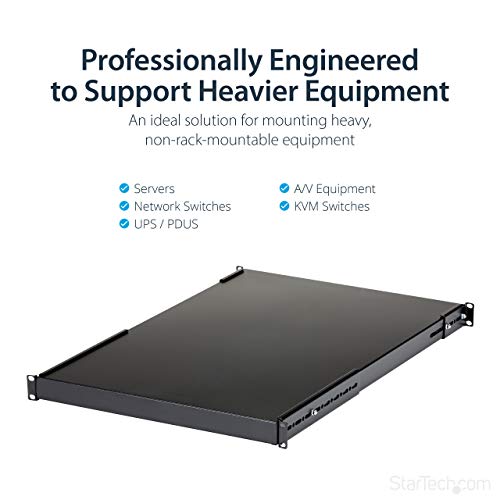Image of 1U Adjustable Mounting Depth Rack Mount Shelf - Heavy Duty Fixed Server Rack Cabinet Shelf - 175lbs / 80kg - Fixed Rack Shelf