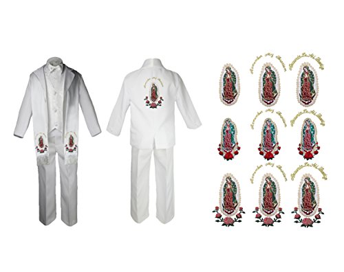 Image of Baby Boy Baptism Formal Paisley Suit Gold Guadalupe Maria on Stole & Back SM-20