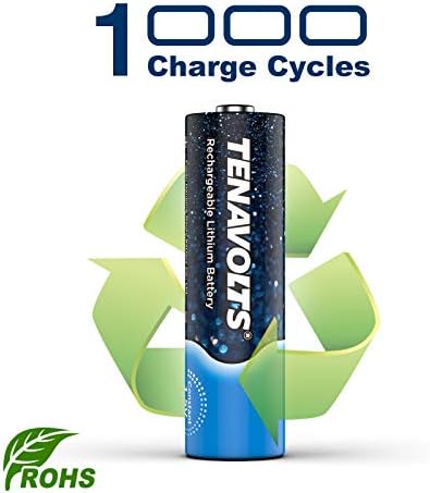 Tenavolts 1.5V AA Lithium Rechargeable Batteries (x4) with USB Charger Included, 1.8h Fast Re-Charge, 2775 mWh  4 x AA Batteries with Charger