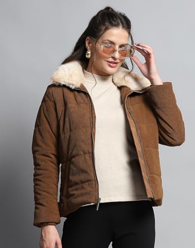 Image of Monte Carlo Womens Solid Khakhi Collar Neck Full Sleeve Jacket