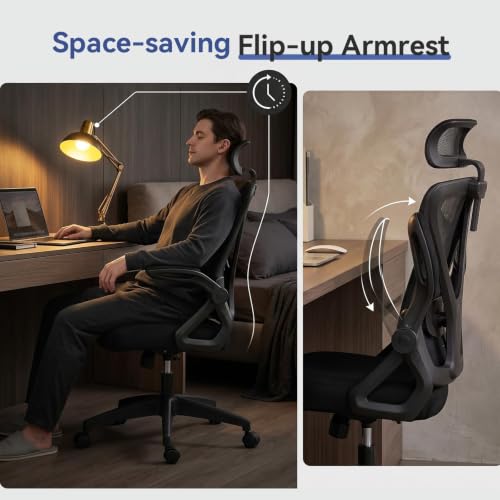 Image of Mesh Office Chair with Adjustable Lumbar Support & Headrest, Ergonomic Office Desk Chair with High Back, Swivel Rolling Computer Chair for Home Office, Black, Set of 2