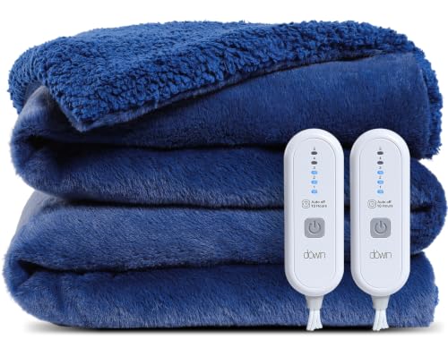 Electric Blanket King Size- Faux Rabbit Fur Heated Blanket 90"x100",Blue - image 1