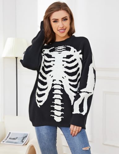 Gihuo Women Dinosaur Oversized Sweater Graphic Crewneck Knitted Pullover Casual Loose Fit Jumper Tops2