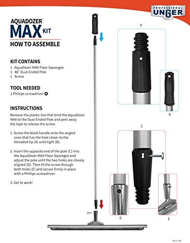 Unger Professional Aquadozer Max Kit With 24" Smooth Surface Straight Floor Squeegee And 48" Dual End Pole #TOP2