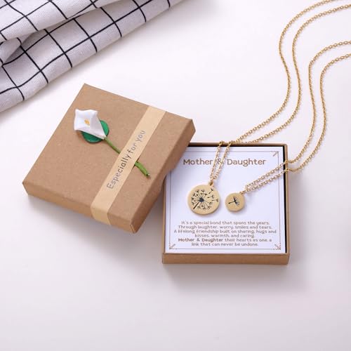 Kvekstio Mother Daughter Gift - Set of 2 Dandelion Necklace Jewelry, Mom Daughter Relationship Dandelion Charm Necklace Gift4