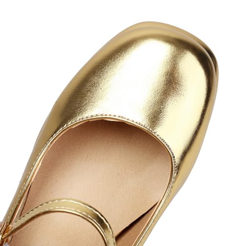 DINTAHA Platform Mary Jane Heels Metallic Heels Square Toe High Chunky Heeled Pumps with Ankle Strap4