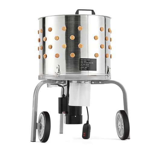 Chicken Plucker Machine 20 inch Drum Stainless Steel Poultry Plucker Defeathering Equipment with 108 Soft Fingers Simple Debris Collection for Farms Restaurants Home Poultry Plucking Silver