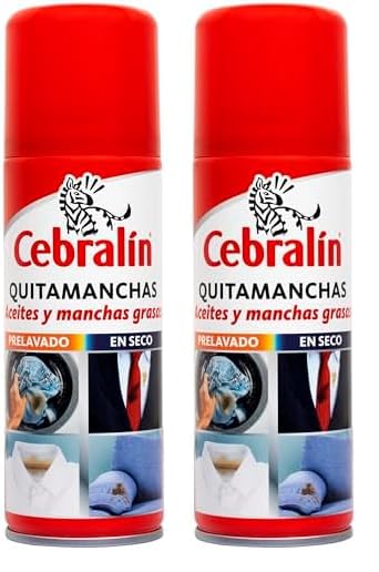 Cebralin - Quitamanchas en Spray, Elimina Manchas de Aceite y Grasas en Textiles, Uso en Seco y Prelavado - 200 ml (Paquete de 2)