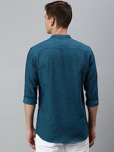 Image of KRYPTIC Men's Full Sleeve Regular Fit Short Kurta in Premium Pure Cotton with Patch Pocket and Mandarin Collar - Perfect Blend of Style and Comfort