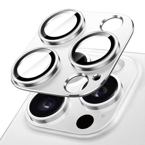 Image of JETech Camera Lens Protector for iPhone 16 Pro 6.3-Inch and iPhone 16 Pro Max 6.9-Inch, Full Coverage 9H Tempered Glass Ring Cover, Matte Metal Plate, Case Friendly, 1-Pack (Silver)