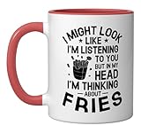 But In My Head I'm Thinking About Fries French Fry Lover Ceramic Mug, Red/White