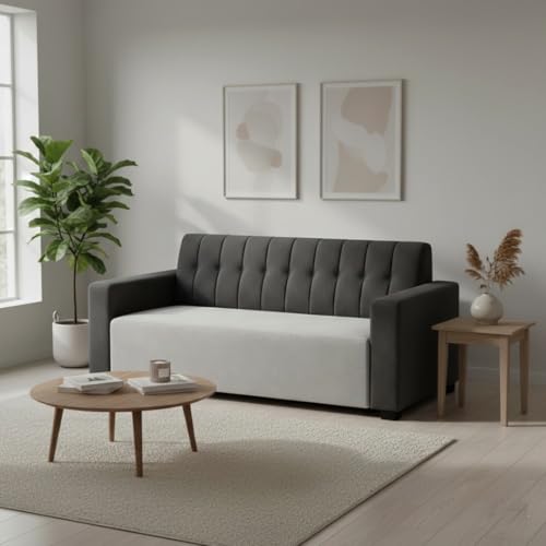 Image of FURNY Luxora 2 Seater Fabric Sofa Set (Dark Grey-Light Grey) with Velvet Finish | Durable Comfort | Ideal for Living Room | Breathable material