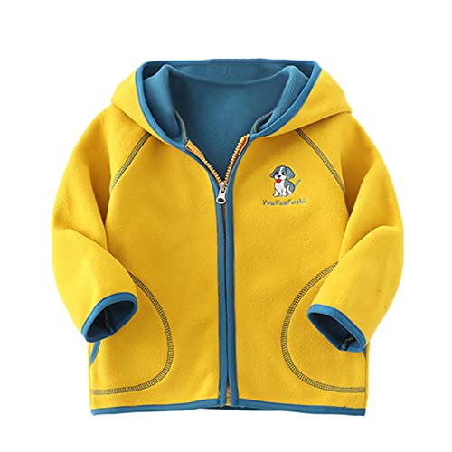 Fall Jacket for Toddler Toddler Boys Girls Long Sleeve Cartoon Dog Prints Winter Fleece Zippered (Yellow, 4-5 Years)