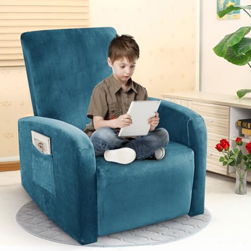 Image of ZNSAYOTX 2026 Velvet Small Recliner Cover 3-Piece, Luxury Plush Recliner Chair Covers with Elastic Band & Ties Stay in Place, Stretch Reclining Slipcover for Lazy Boy Soft Washable (Peacock Blue)