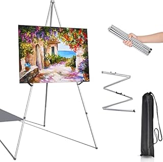 Easel Stand for Wedding Sign & Poster 63'' Tripod Collapsible Portable Artist Floor Easels for Display Show - Easy Folding Telescoping Adjustable Art Poster Silver