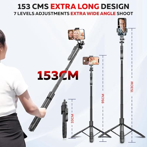 Image of EDNITA E16 Selfie Stick Tripod Upgraded 61 inch Long, Balance Handle, Hand Stabilizer,Stable Tripod for Anti Shake Shooting, 6 Section Telescopic Design Wide-Angle Photography