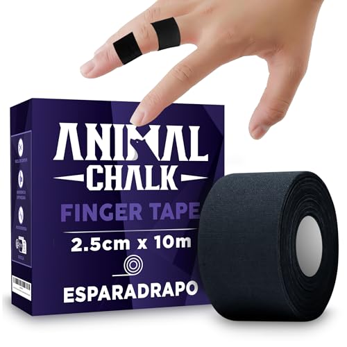 ANIMAL CHALK Esparadrapo Dedos Escalada Crossfit 2.5cmx10m Deportes como BJJ Jiu Jitsu Futbol MMA Artes Marciales Levantamiento de Pesa Gimnasia Pole Dance Padel Mouth Pesas Volleyball