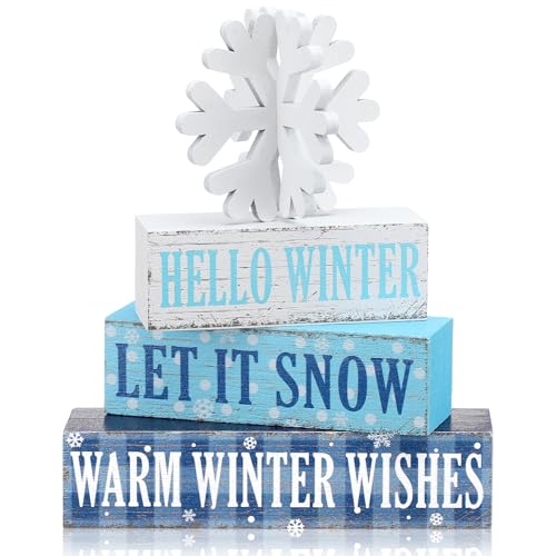 Geelin 4 Pieces Hello Winter Wooden Table Decorations Let It