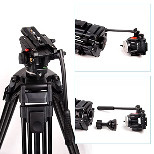 Système de trépied vidéo,CAMBOFOTO 163cm Trépied Professionnel en Aluminium à Double Tube,Tête Fluide 360°,Compatible avec Les Caméscopes Canon Nikon DSLR, Charge Maximale 8kg - Image 7