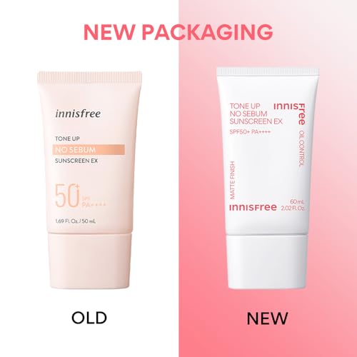 Image of Innisfree Tone Up No Sebum Tinted Sunscreen 60ml with SPF 50+ PA++++ | Oil Control & Matte Finish, UV Protection, Clean Formula | Korean Sunscreen for Oily Skin, Non-Greasy, Sweat-Resistant