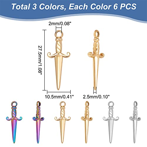 UNICRAFTALE about 18Pcs 3 Colors Sword Pendants 27.5mm Stainless Steel Dagger Charms Hypoallergenic Punk Earring Sword Charms Metal Bracelets Charm for DIY Jewelry Making - Image 3