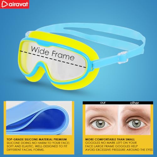 Image of AIRAVAT Macho swimming goggles for Kids Children Teens, polycarbonate goggles, Anti-Fog, Anti-UV, Wide View Swimming Goggles, Free size (Yellow)