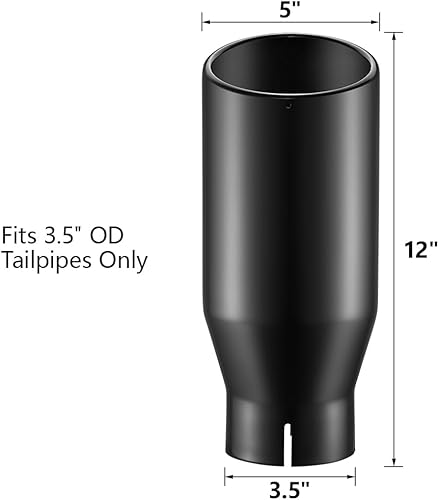 Miniatura 3 de A-KARCK Puntas de escape cromadas negras de 3.5 pulgadas, entrada de 3.5 pulgadas, salida de 5 pulgadas, abrazadera de longitud de 12 pulgadas en
