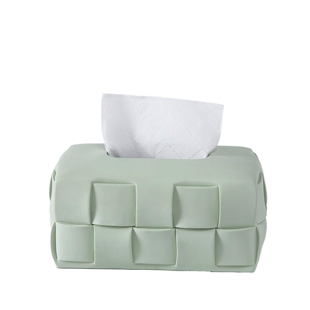 Tissue Case Tissue Box Ceramic Square Woven Texture Home Living Room Desktop Organizer Tissue Dispenser(Green)