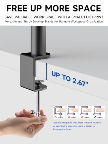 suptek Clamp-on Desktop Speaker Stands, 8.8\"x9.6\" Metal Trays, Height Adjustable Universal Studio Monitor Holders for Bookshelf Speakers with Cable Management, Against the Wall, 2 Pack, Black, SDM001K