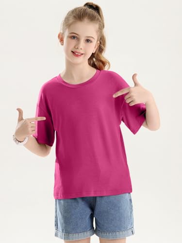 Image of Girls Short Sleeve T Shirts Kids Summer Crewneck Tops Basic Tees 5-14 Years
