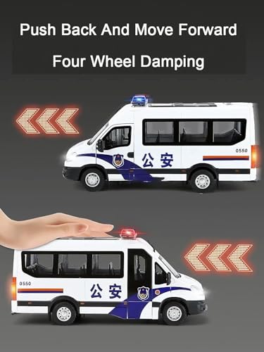 Image of WORSHIPER 1:24 Scale Police Van Exclusive Alloy Metal Pull Back Die-Cast Car Model with Sound Light Mini Auto Toy for Kids Metal Model Toy Car with Sound and Light?Colors As Per Stock ?