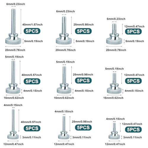 45 Stk Flache Rändelschrauben, M4*12/25/40 | M5*12/25/40 | M6*12/25/40 Hohe Rändelschrauben, Flacher gerändelter Kopf Schrauben, Daumenschrauben, Zinklegierung Klemmschraube für Haushaltsgeräte