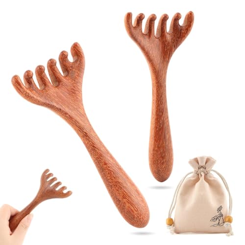 Peine masajeador de cuero cabelludo de madera, pack de 2 miniatura 1
