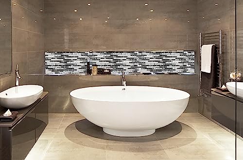 Elephantile Black & White Glass Linear Tile for Kitchen Backsplash Bahtroom Wall Mosaic Sheets [Set of 5] by Elephantile - Image 7