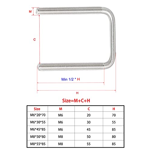 Image of Square U-Bolt 1.38 inch(35mm) Inner Width U Bolts Brackets 304 Stainless Steel M6 with Nut, Plate, Washer for Car /RV /Trailer Bumper,2 Sets