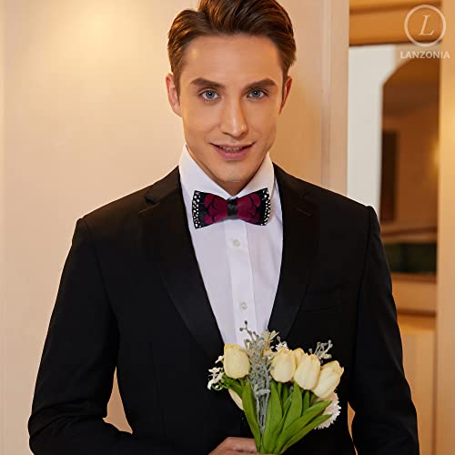 Image of Feather Bow Ties for Men Original Luxury Elegant Wedding Bow Tie Pre-Tied Handmade Mens Bowties for Tuxedo