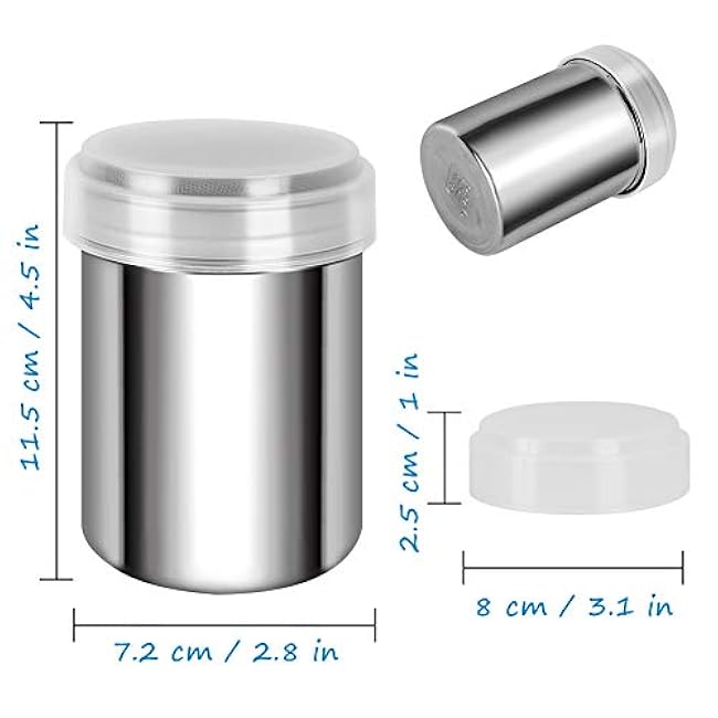 Accmor 3 Pack Powdered Sugar Shaker Duster, Cinnamon Shaker Flour Sifter, Fine Mesh Stainless Steel Dredge for Baking Soda Flour Cinnamon Cocoa