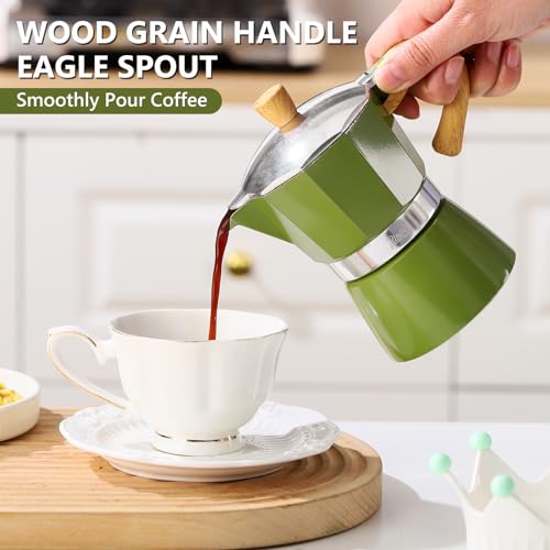 Image of Bincoo Espresso Maker Stovetop - Small Camping Moka Pot 1-2 Espresso Cup /120ML,Stove Top Espresso Pot Italian Coffee Maker,Easy to Use (Green)