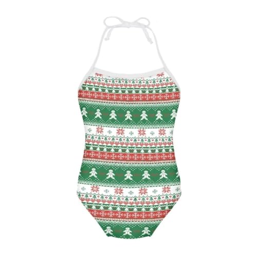 Image of Girls Christmas Halter Modest One Piece Swimsuit Hawaiian Summer Beach Swimwear 3-10 Years