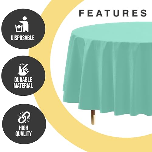 Image of Exquisite 66% Thicker Premium Mint Round Tablecloth 0.5 Mil 6 Pack Plastic Table Cloth Disposable 84 Inch Round Plastic Tablecloth Won't Tear Easily Like Cheap Thin Brands