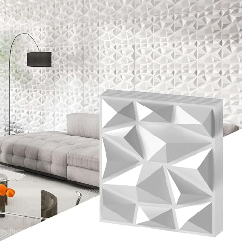 Costway 50-Pack 3D Wall Panels, Fire-Resistant PVC Interior Wall Decoration with Diamond Accent for Creative Cutting & DIY, 30 x 30cm Square Panels Cover 4.5m² for Living Room Bedroom Home Office