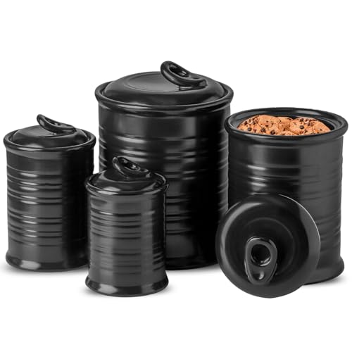 Nihow Food Storage Jar,Ceramic Canister Sets for The Kitchen,Set of 4,Black