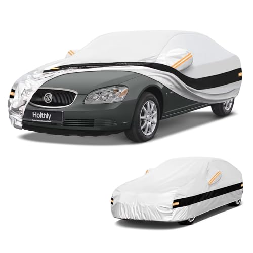 Image of 10 Layers Sedan Car Cover Custom Fit for Buick Lucerne (2005-2011), Waterproof All Weather for Automobiles, Outdoor Full Cover Sun Dust Rain Protection with Cotton. Silver